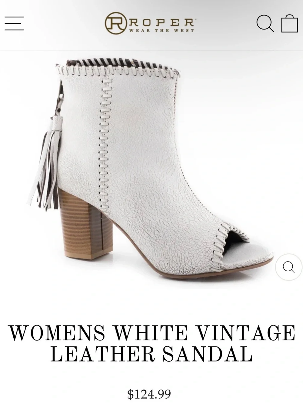 Roper White Leather Peep-Toe Tassel Block Heel Ankle Sandal